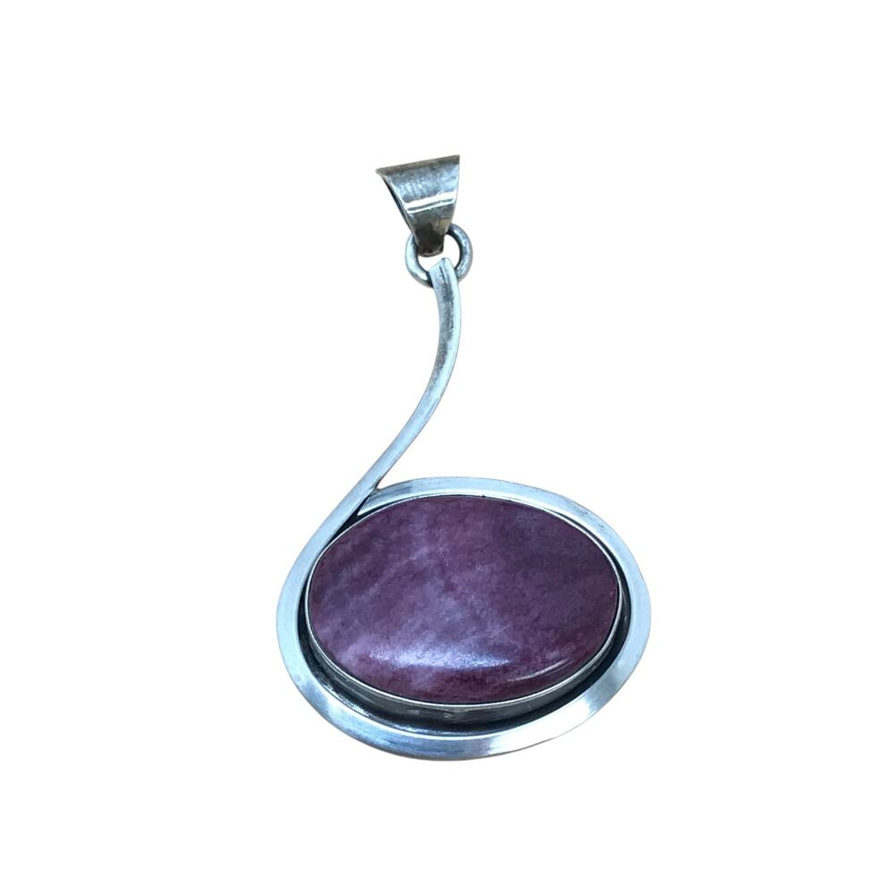 Navajo Donovan Skeet Purple Spiny Oyster Sterling Silver Swirl Oval Pendant 5g